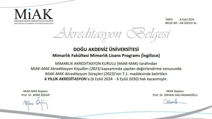DAÜ mimarlık bölümü üçüncü kez MİAK-MAK tarafından akredite edildi
